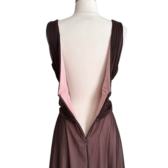 David’s Bridal Y2K Pink & Brown Beaded Mesh Empire Waist Dress Fairycore Sz 12 - Picture 8 of 16